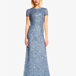Adrianna Papell Scoop Back Sequin Gown In Nile